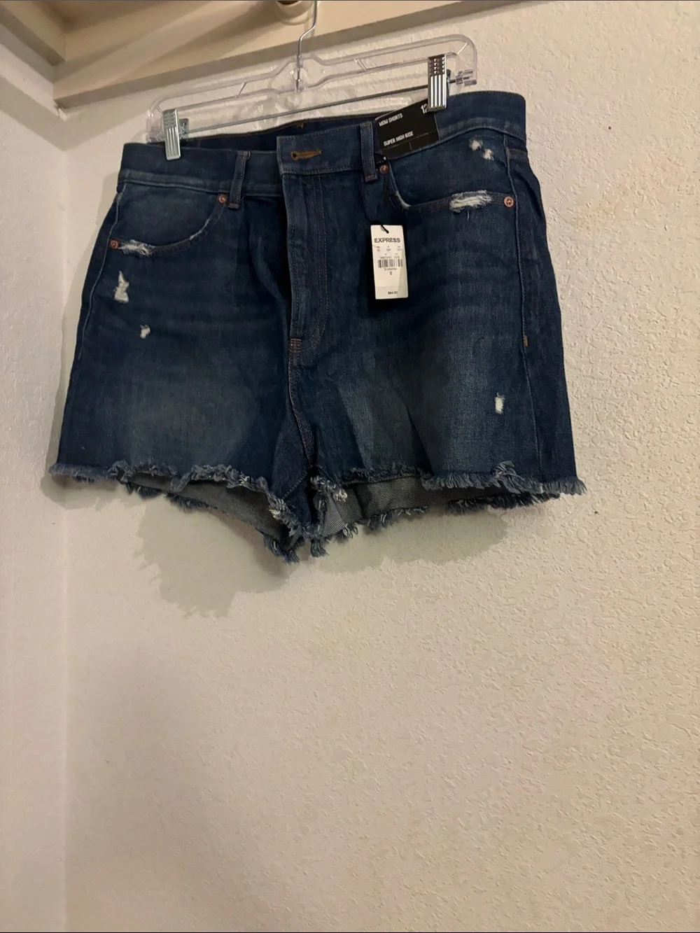 Express Distressed Frayed Hem Jean Shorts - Dark Blue